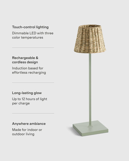 Poldina Pro Rechargeable Table Lamp with Seagrass Shade by Zafferano - Regular / White