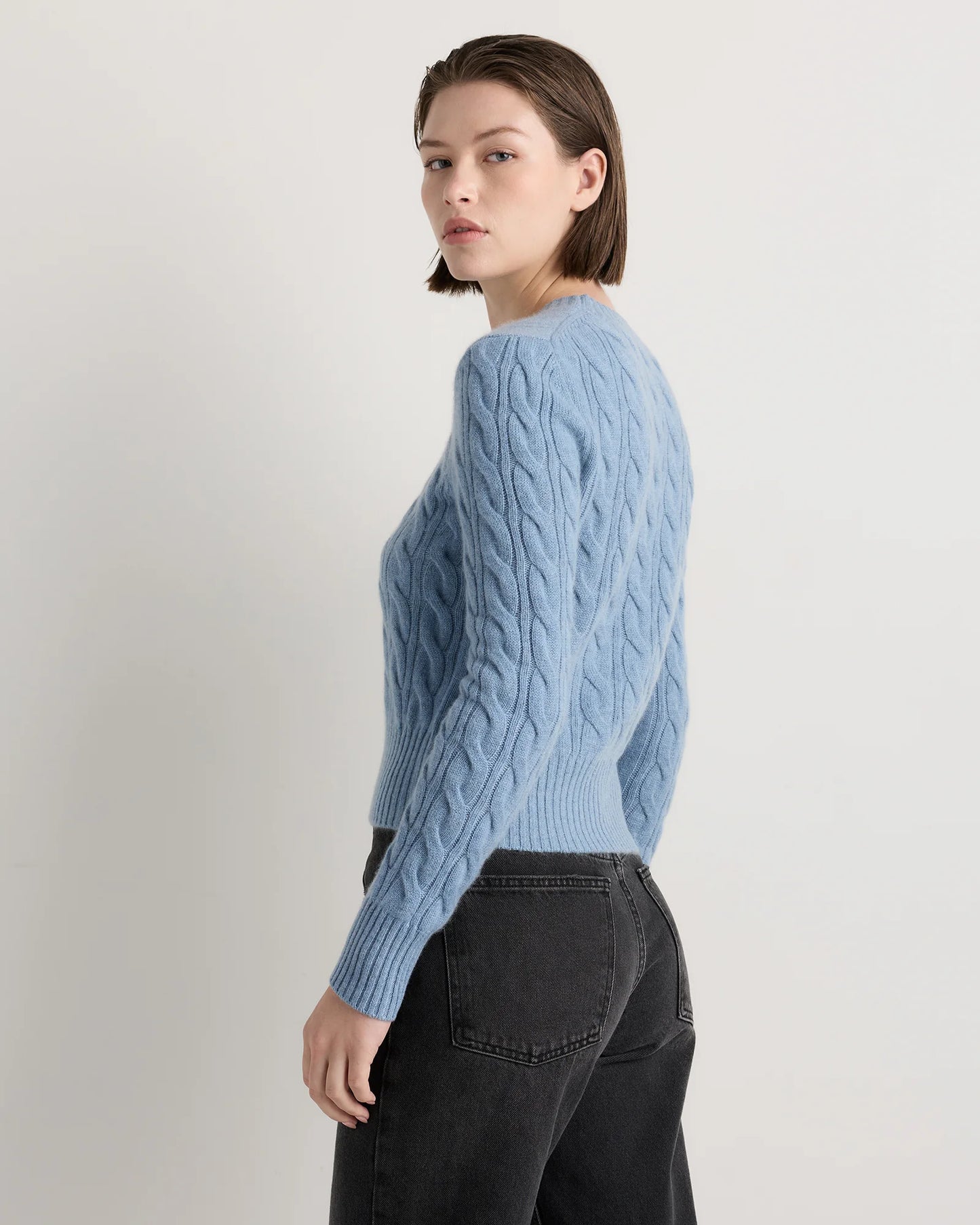 Mongolian Cashmere Shrunken Cable Crewneck Sweater - XS / Varsity Red