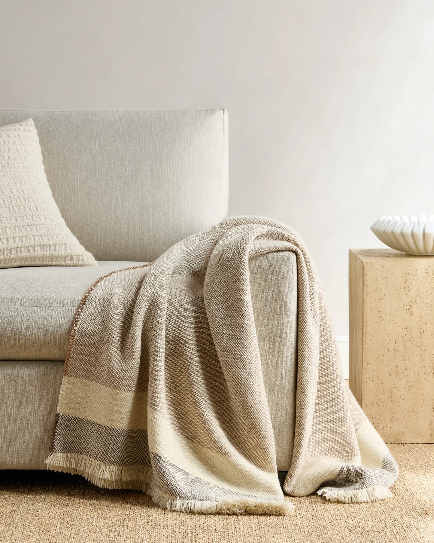 Wool Alpaca Stripe Throw - 50x70 / Latte
