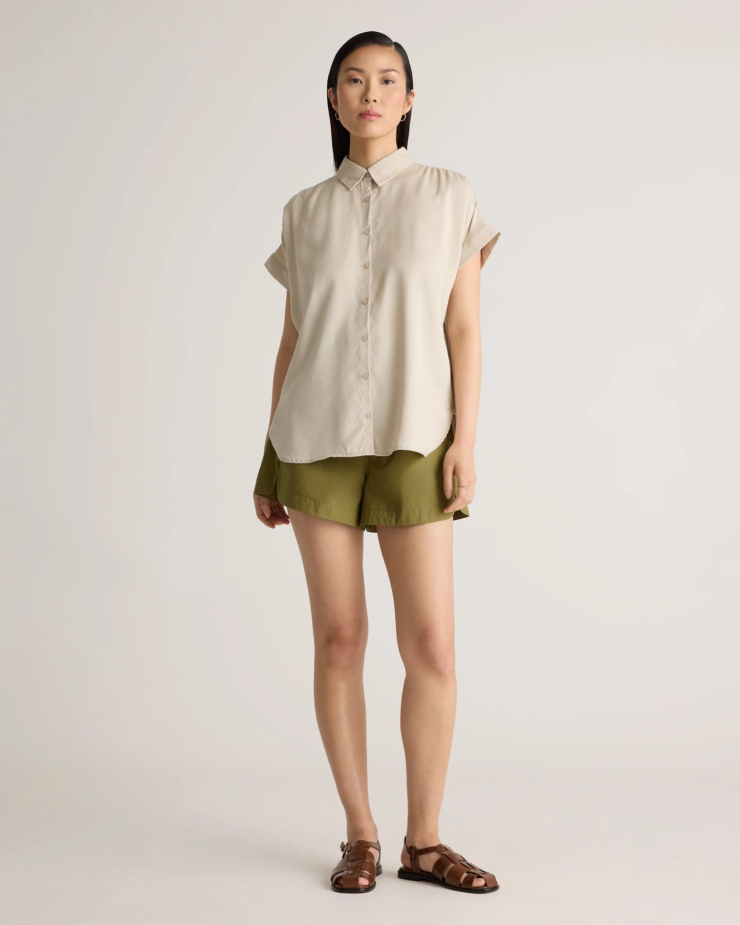Vintage Wash Tencel Camp Shirt - XS / Taupe Brown