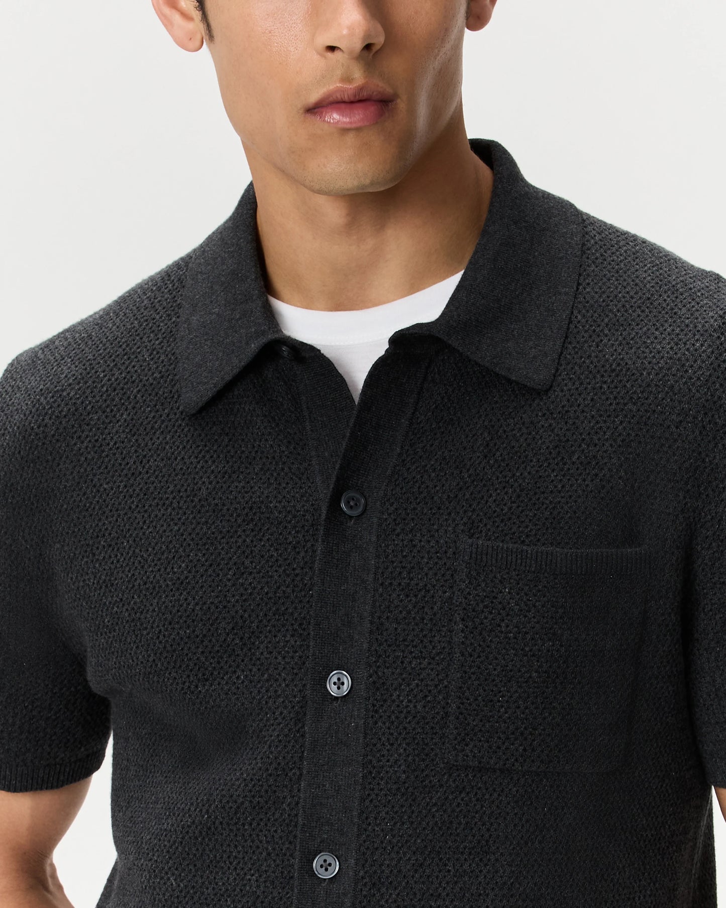 100% Organic Cotton Mesh-Stitch Button-Up Sweater Polo - XS / Speckled Beige