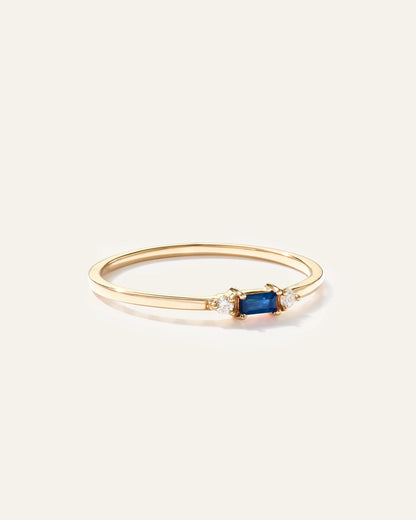 14k Gold Baguette Gemstone with Diamonds Ring - 4 / Blue Sapphire