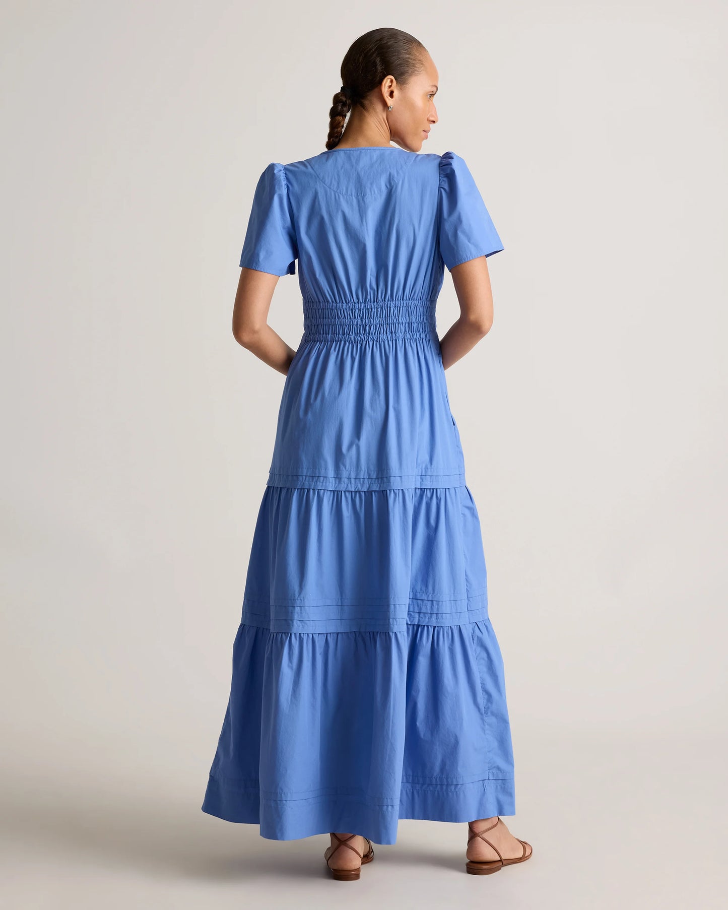 100% Organic Cotton Poplin Tiered Maxi Dress - XS / Riviera Blue Heirloom Floral
