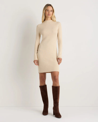 Cotton Cashmere Mock Neck Mini Dress - XS / Mocha Heather