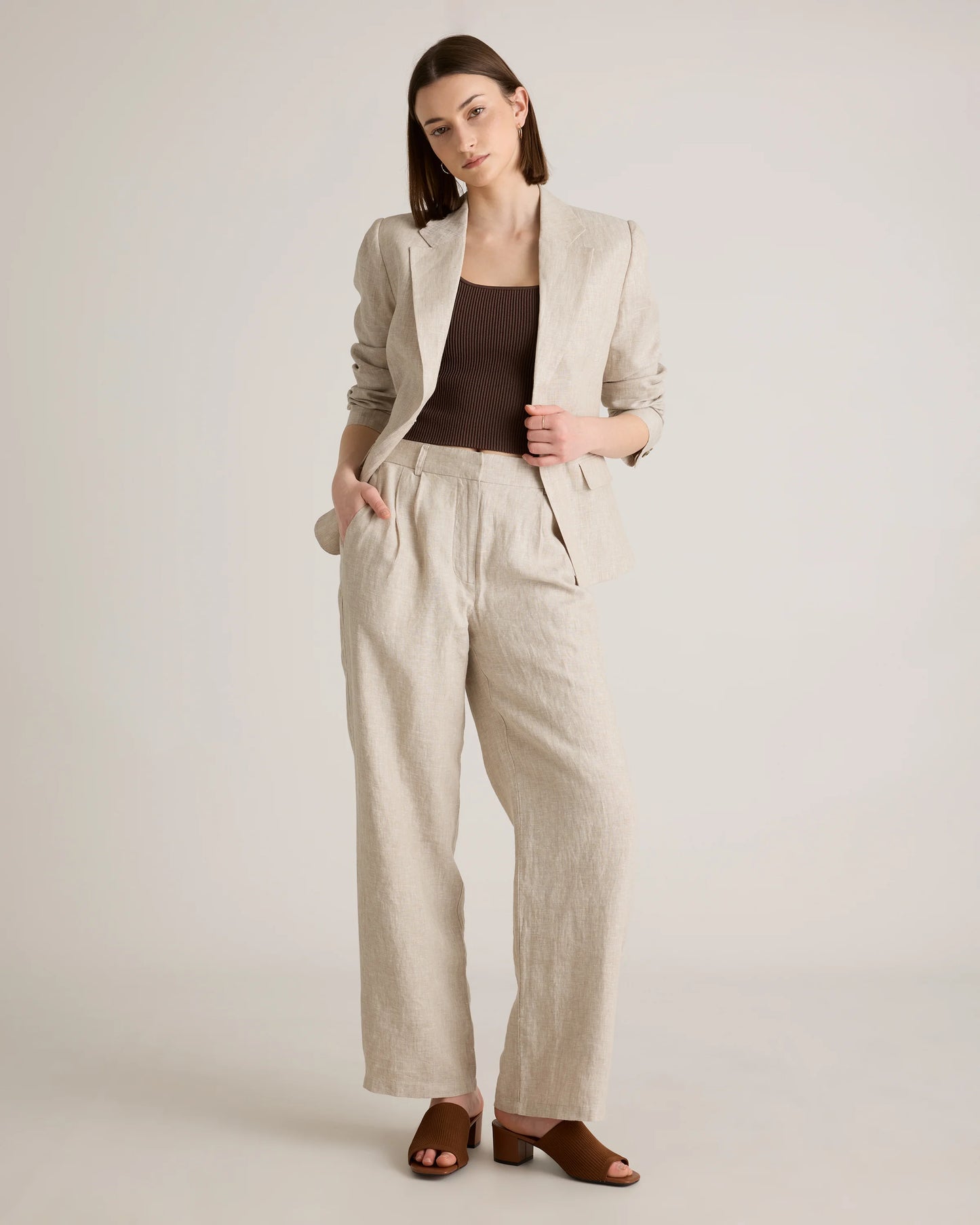 100% European Linen Pleated Trouser - 0 / Bayberry Olive
