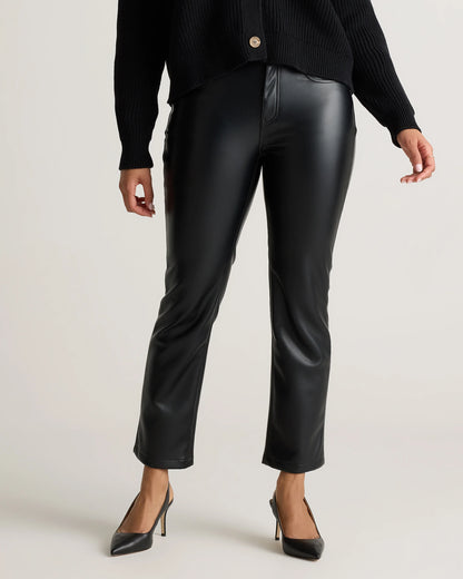 Vegan Leather Straight Leg Pants - 0 / Espresso