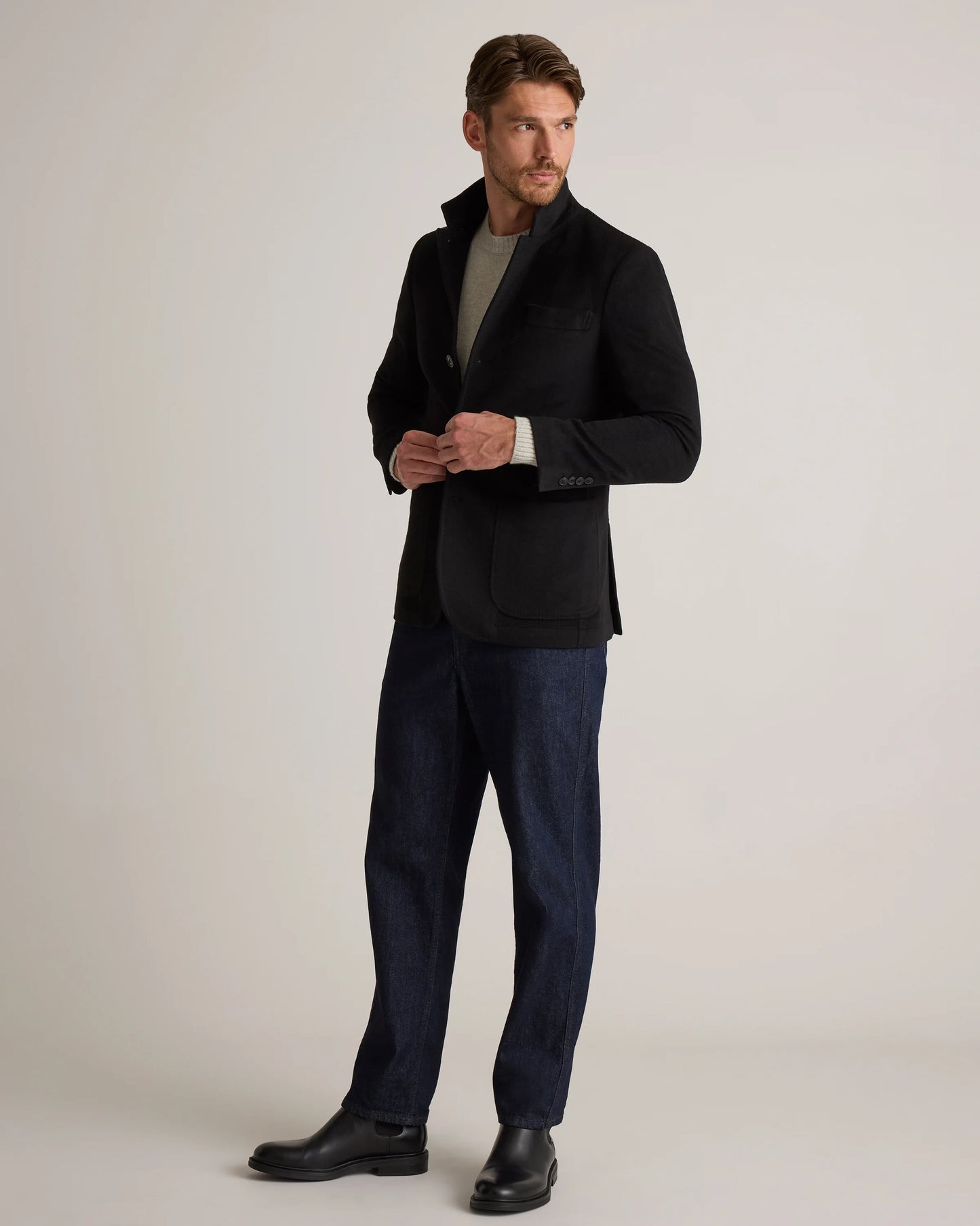 100% Mongolian Cashmere Stand Collar Blazer - S / Camel