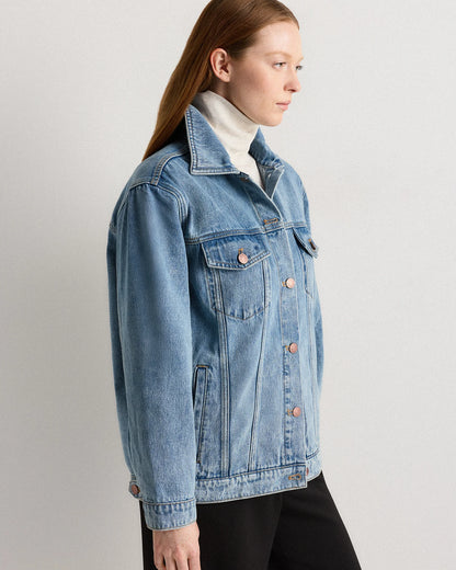100% Organic Cotton Oversized Denim Jacket - XS / Washed Black