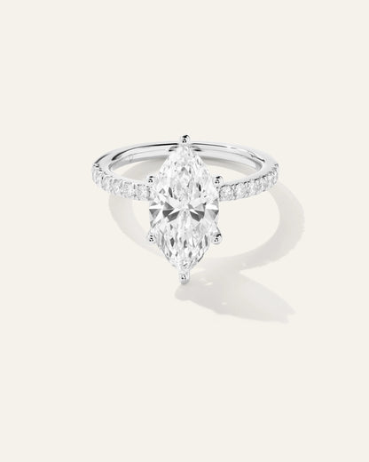 Lab Grown Diamond Marquise Petite Pave Engagement Ring - 3ct - 4 / Yellow Gold