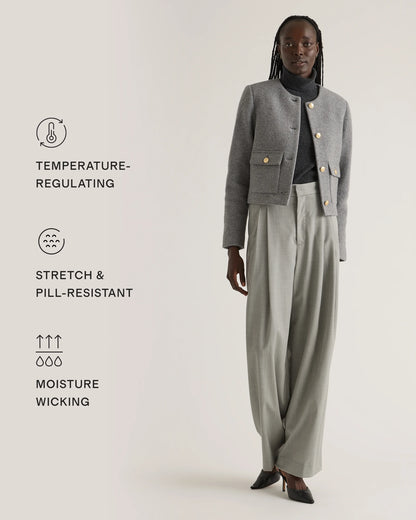 100% Merino Wool Collarless Cropped Jacket - XS / Heather Bone