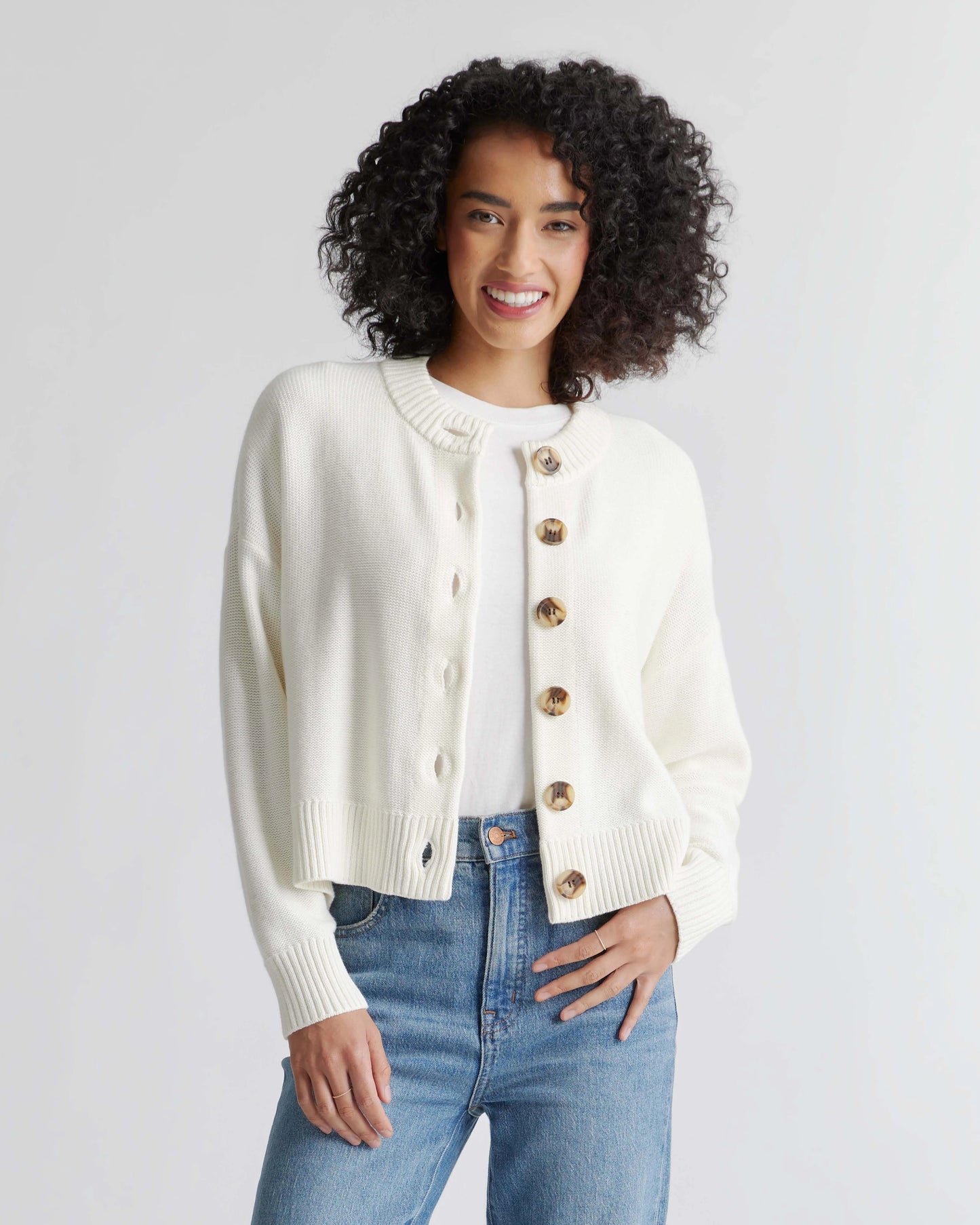 100% Organic Cotton Cropped Cardigan - XS / Heather Brown