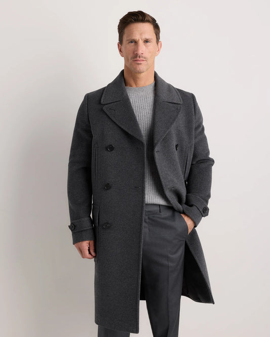 Wool Cashmere Double-Breasted Officer Topcoat - S / Heather Charcoal