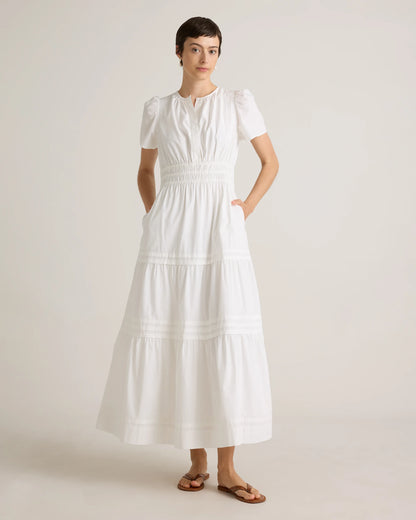 100% Organic Cotton Poplin Tiered Maxi Dress - XS / Riviera Blue Heirloom Floral