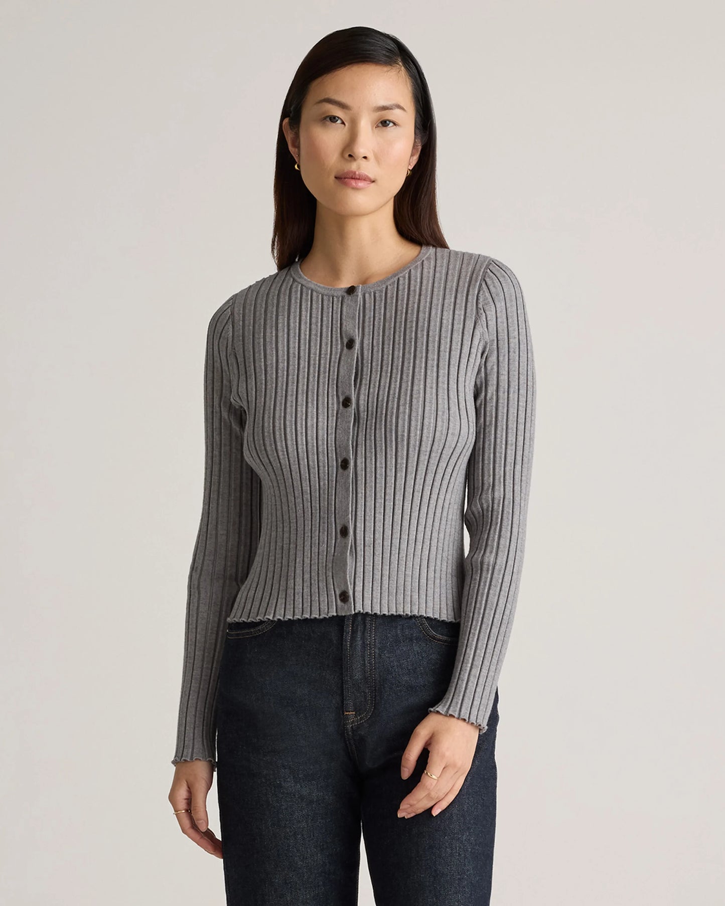 Eco-Knit Cropped Rib Cardigan - XS / Warm Taupe