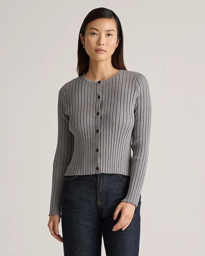 Eco-Knit Cropped Rib Cardigan - XS / Warm Taupe