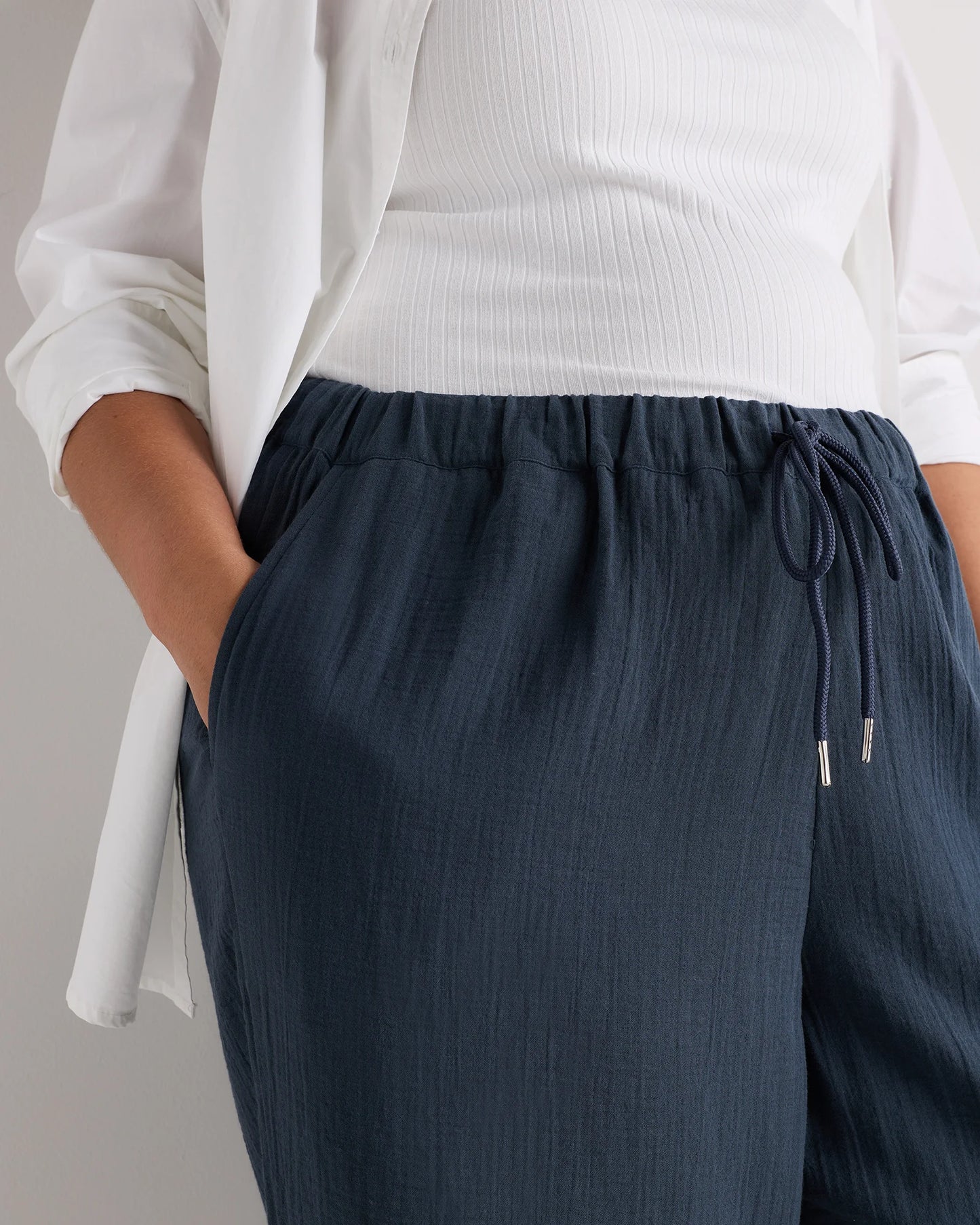100% Organic Cotton Gauze Straight Leg Pants - 1X / Indigo Blue