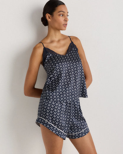 100% Washable Silk Satin Lace Cami Pajama Top - XS / Black