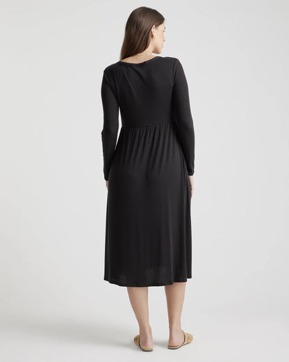 Tencel Rib Maternity & Nursing Button Front Dress - XS / Black