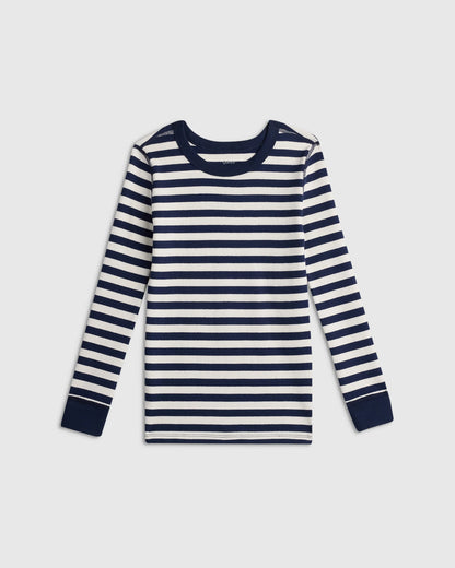 100% Organic Cotton Long Sleeve and Pant Pajama Set - 6 / Navy Stripe