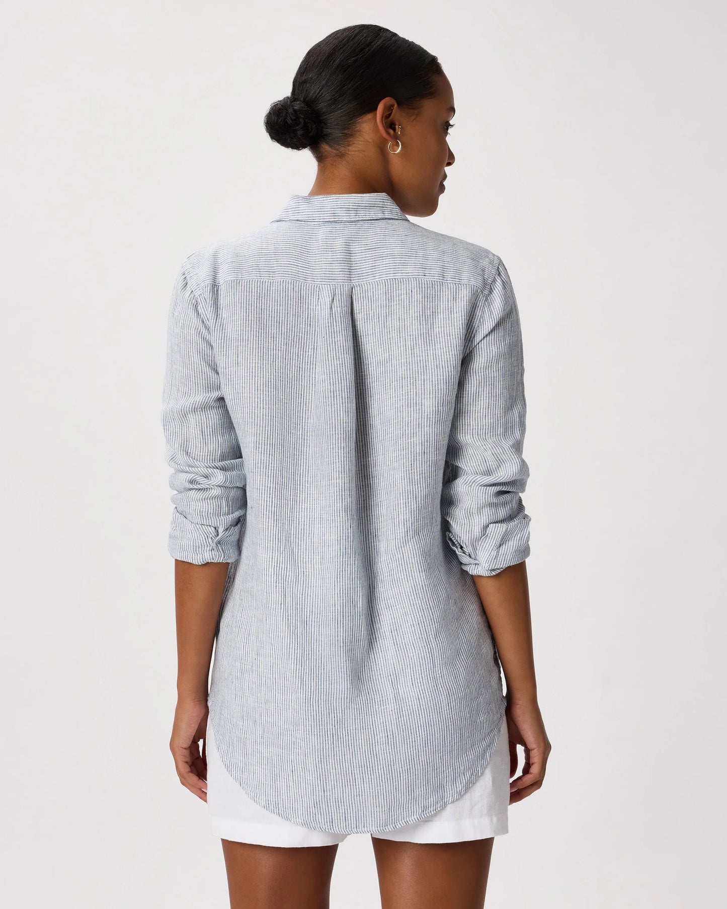 100% European Linen Long Sleeve Shirt - XS / Blue Pinstripe