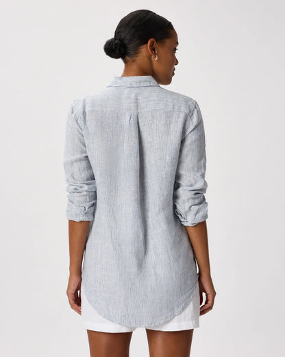 100% European Linen Long Sleeve Shirt - XS / Blue Pinstripe