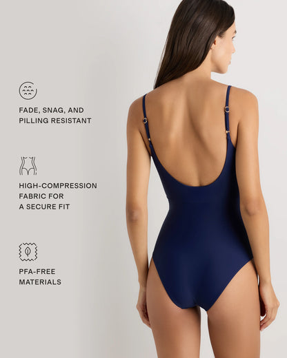 Italian Cut Out One-Piece Swimsuit - XS / Lagoon Teal Blue