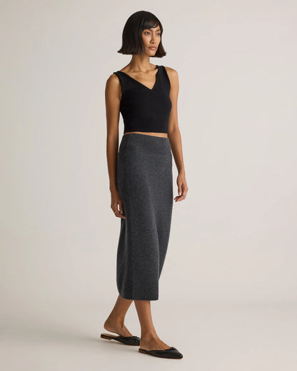 Mongolian Cashmere Fitted Midi Skirt - XS / Brown