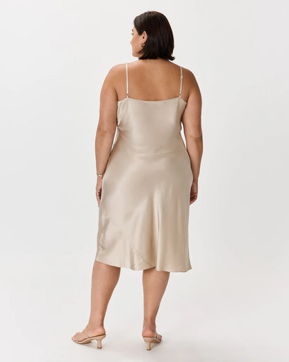 100% Washable Silk Slip Dress - 1X / Champagne