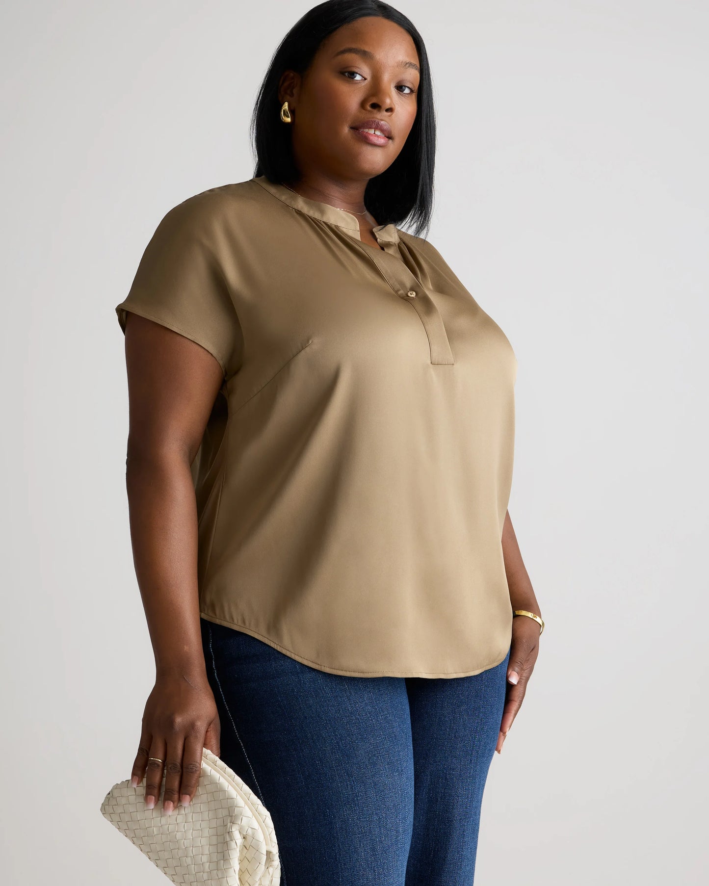 Washable Stretch Silk Dolman Sleeve Blouse - 1X / Black