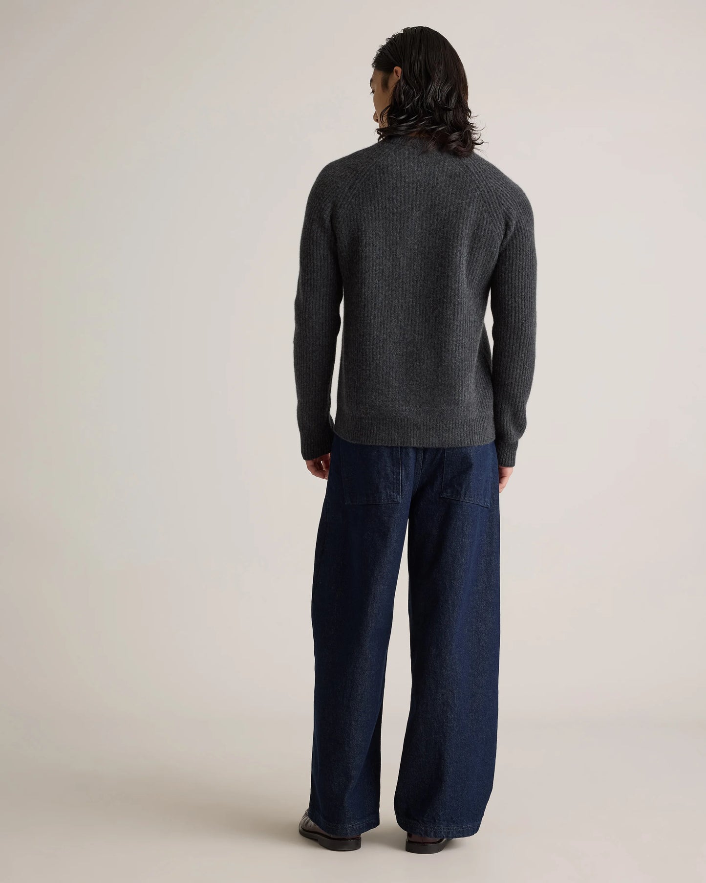 Mongolian Cashmere Fisherman Crewneck Sweater - S / Navy Marl