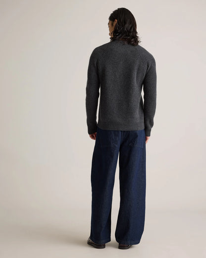 Mongolian Cashmere Fisherman Crewneck Sweater - S / Navy Marl
