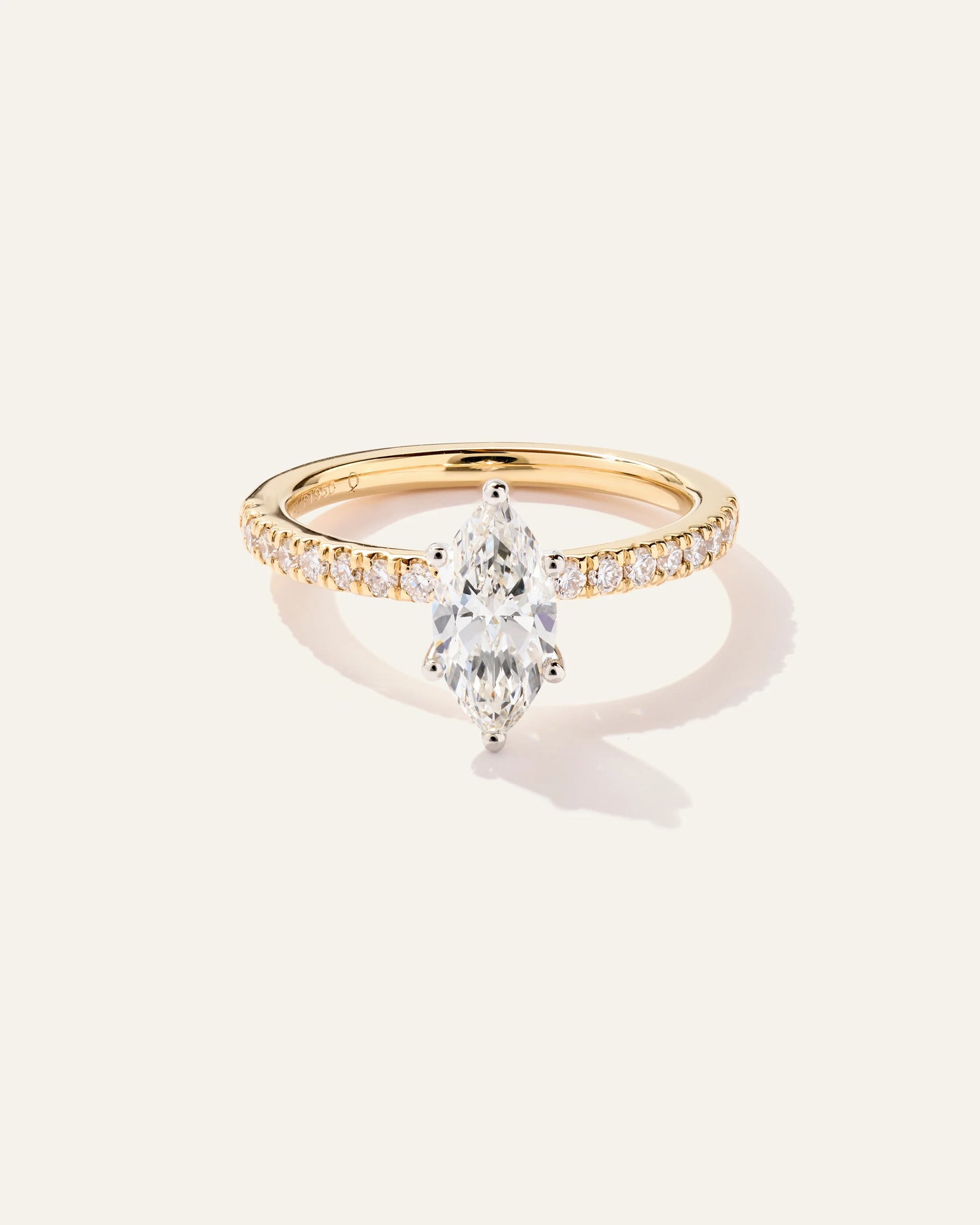Lab Grown Diamond Marquise Petite Pave Engagement Ring - 1ct - 4 / Yellow Gold