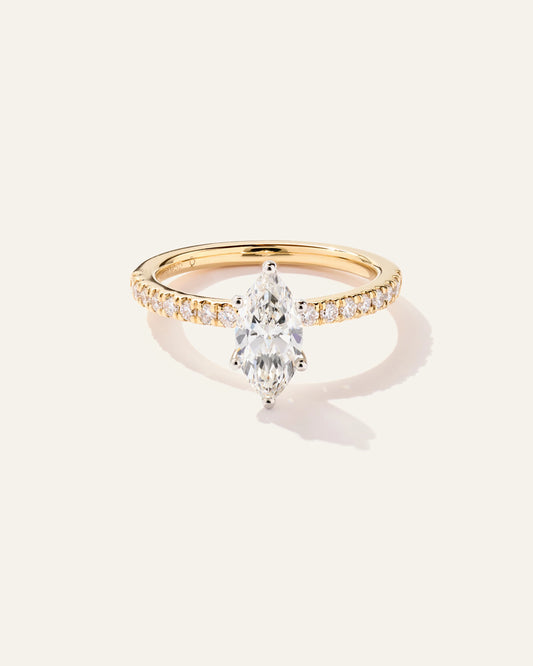 Lab Grown Diamond Marquise Petite Pave Engagement Ring - 1ct - 4 / Yellow Gold
