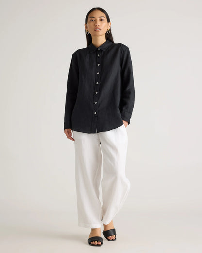 100% European Linen Long Sleeve Shirt - XS / Blue Pinstripe