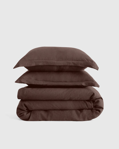 European Linen Double Flange Duvet Cover Set - Twin / Dusty Olive