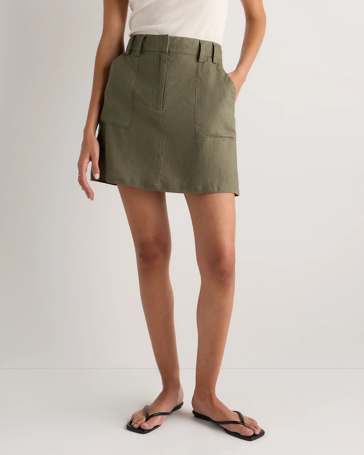 100% European Linen Utility Skort - XS / Bayberry Olive