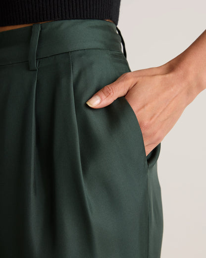 100% Silk Twill Trouser - 0 / Forest Green