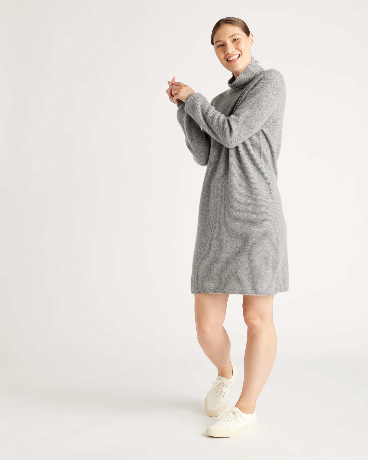 Mongolian Cashmere Textured Sweater Dress - XS / Heather Grey