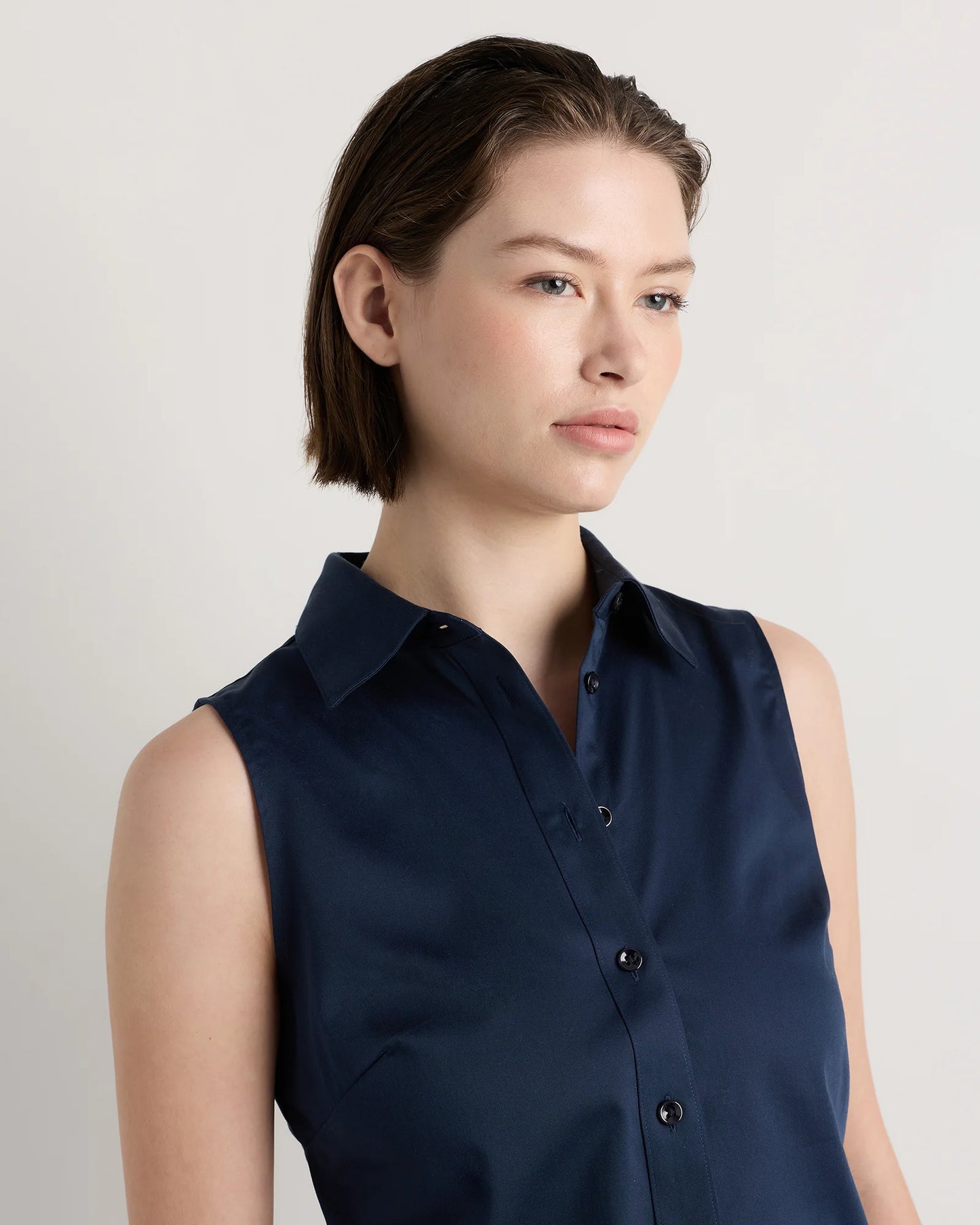 Organic Stretch Cotton Tailored Sleeveless Shirt - XS / Classic White