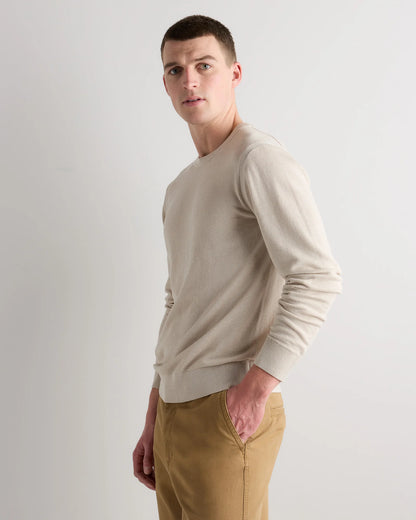 Organic Cotton-Silk Pique Crewneck Sweater - S / Speckled Beige
