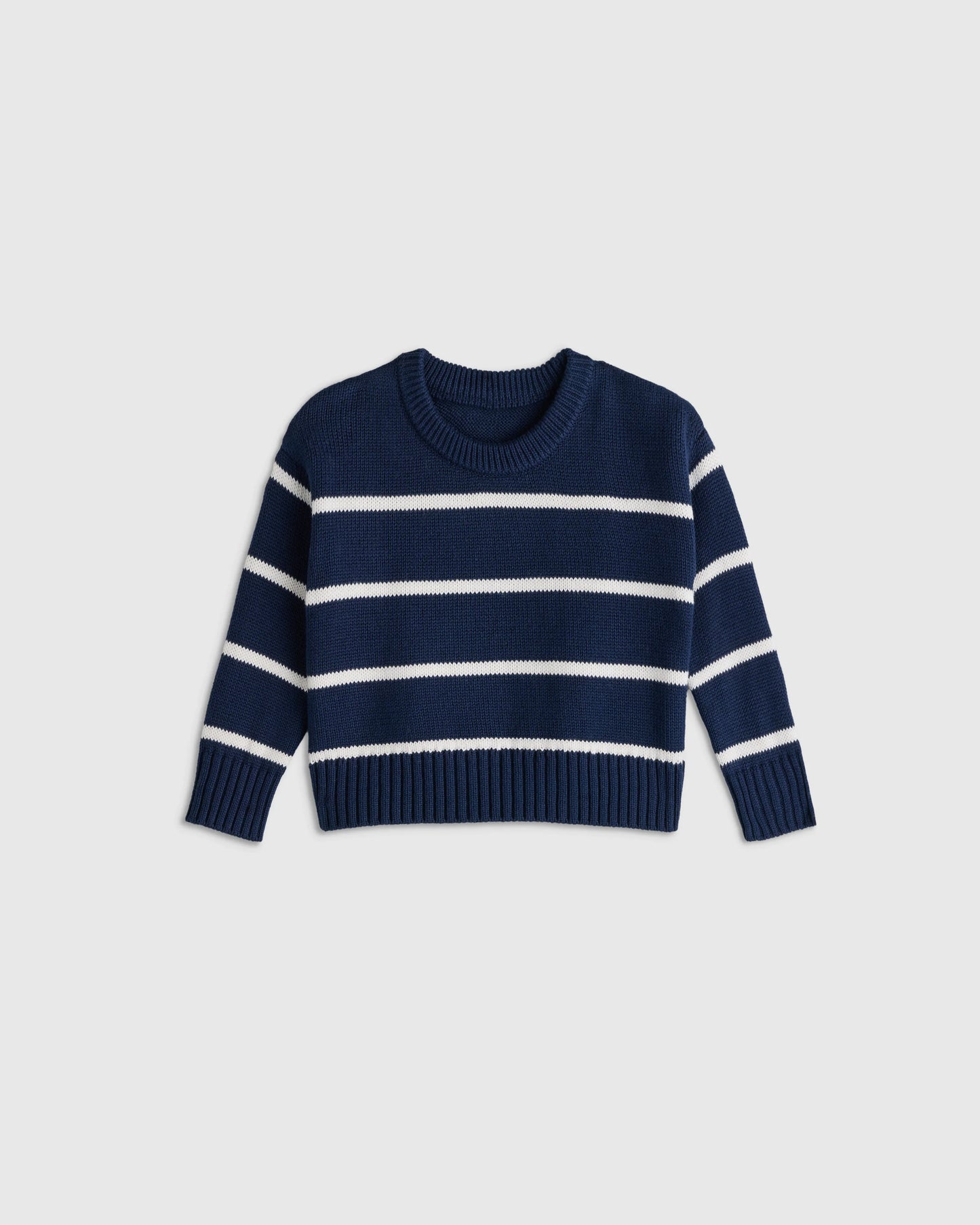 100% Organic Cotton Crewneck Sweater - 9-12M / Navy/White