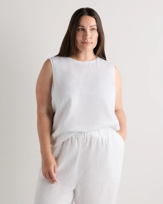 100% European Linen Tank - 1X / White