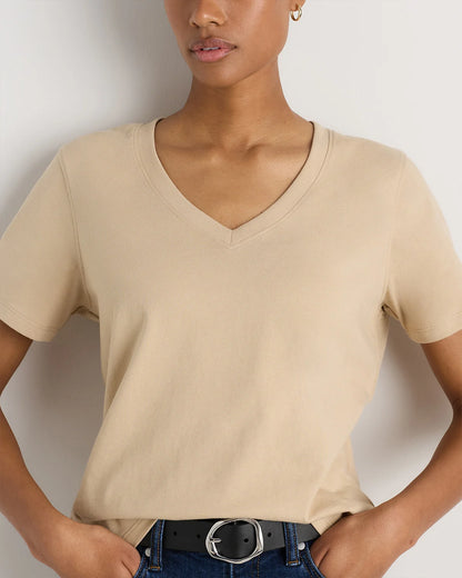 100% Organic Cotton Boxy V-Neck Tee - XS / Dusty Beige