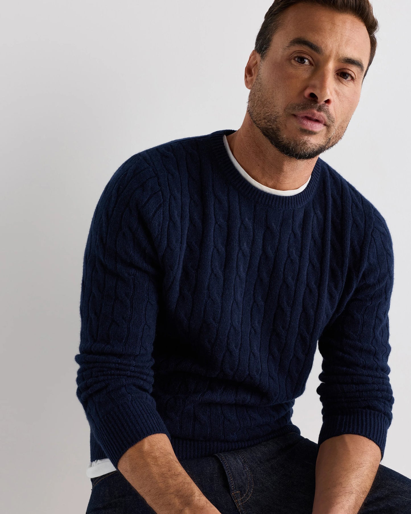 Mongolian Cashmere Classic Cable Crewneck Sweater - S / Teak