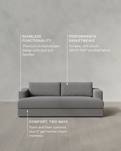 Sierra Curved Arm Sleeper Sofa in Performance Basketweave - One Size / Flax