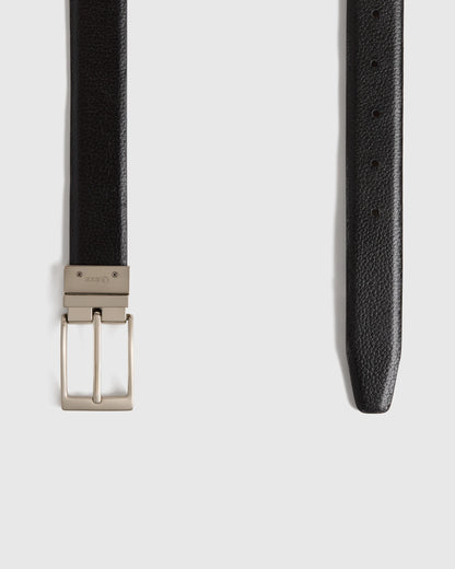 Owen Calfskin Leather Reversible Dress Belt - 30 / Black/Black