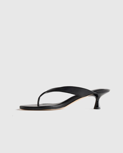 Italian Leather Thong Kitten Heel Sandal - 5 / Black