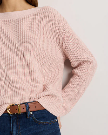 100% Organic Cotton Fisherman Boatneck Sweater - XS / Navy
