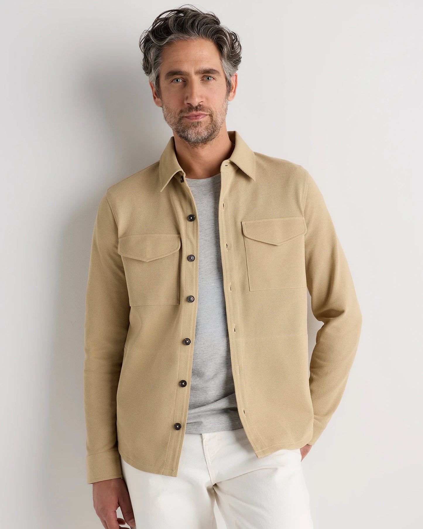 Cotton Pique Knit Overshirt - XS / Heather Charcoal
