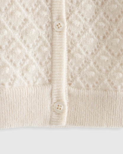 Washable Cashmere Pointelle Cardigan - 5T / Ivory
